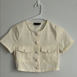 Cream Button-Up Cropped Top